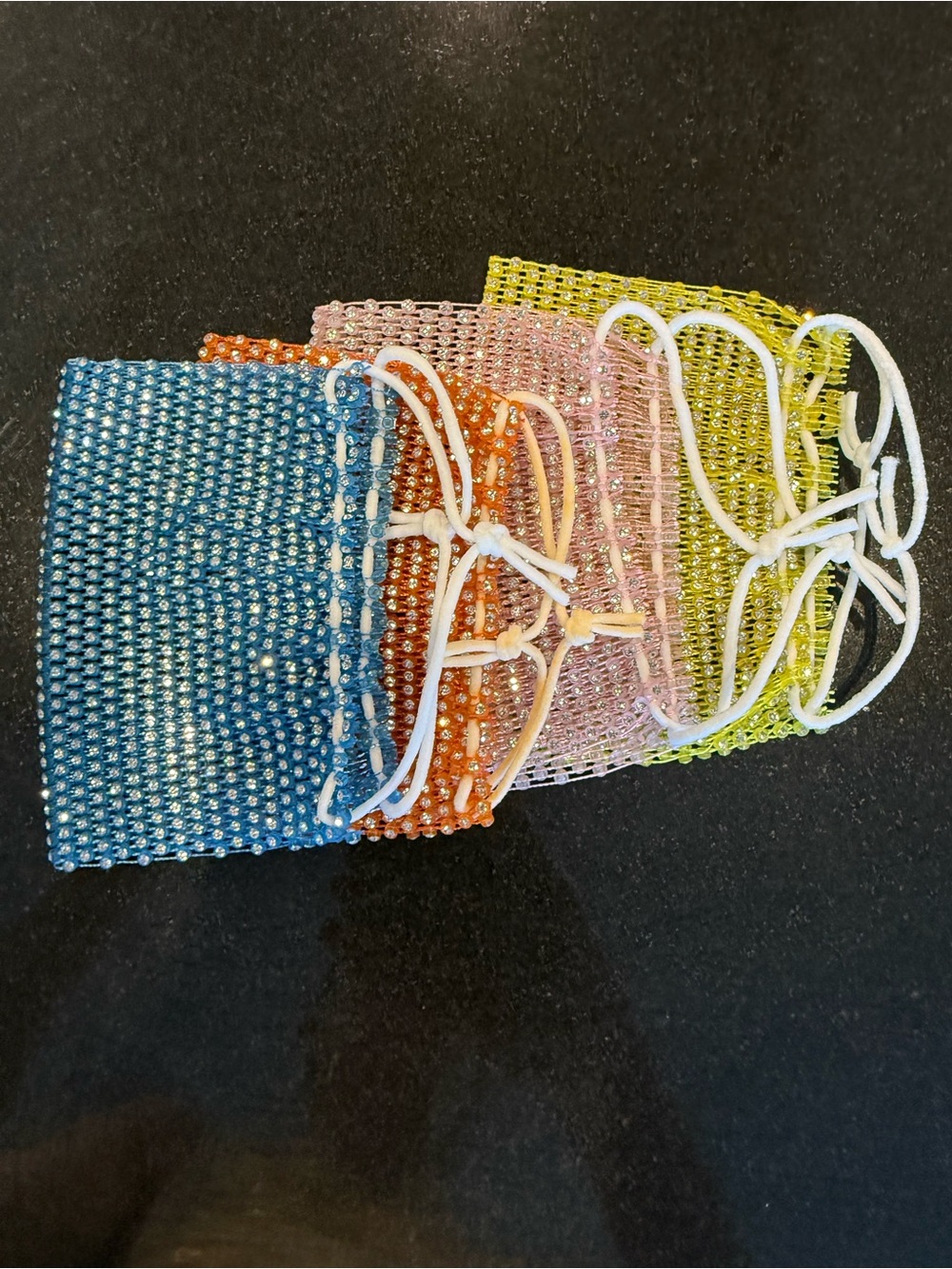 Rhinestone Mesh Face Masks - Blue, Orange, Pink, Lime